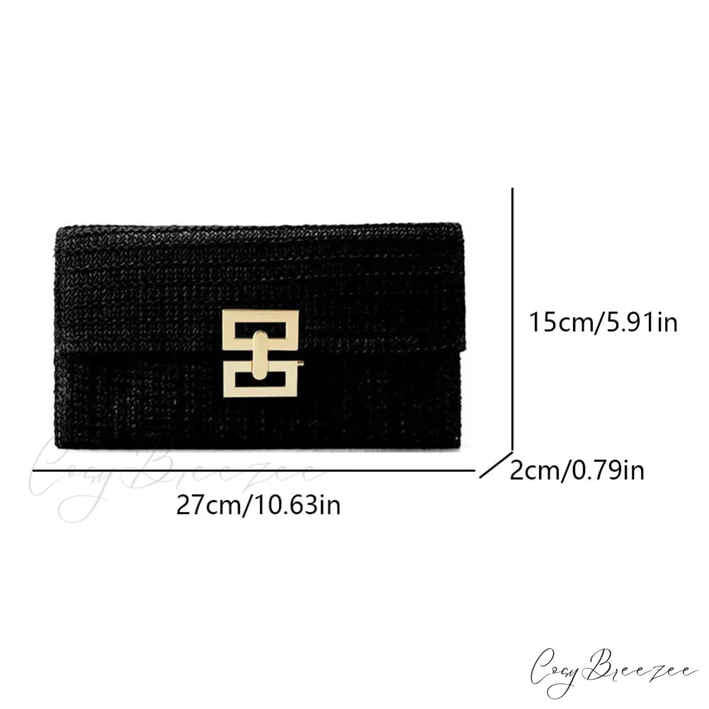 Grass Woven Bohemian Evening Clutch Black wristlet-250126