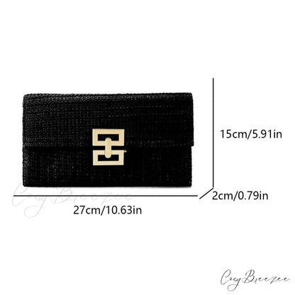 Grass Woven Bohemian Evening Clutch Black wristlet-250126