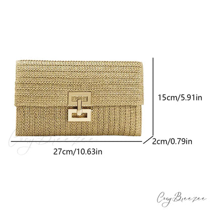 Grass Woven Bohemian Evening Clutch Khaki wristlet-250126