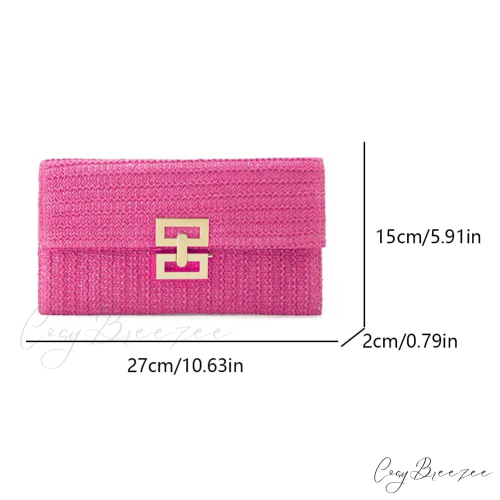 Grass Woven Bohemian Evening Clutch Rose Red wristlet-250126