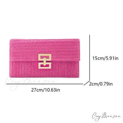 Grass Woven Bohemian Evening Clutch Rose Red wristlet-250126