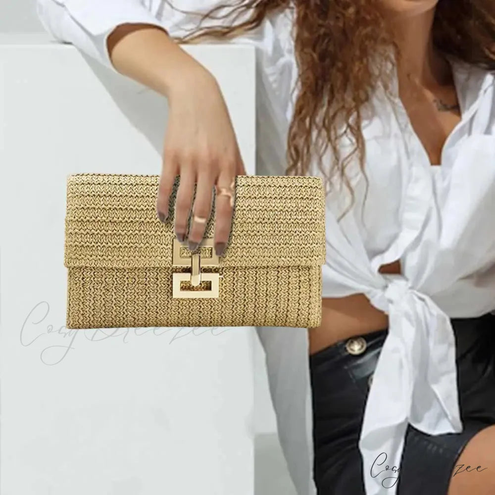 Grass Woven Bohemian Evening Clutch wristlet-250126