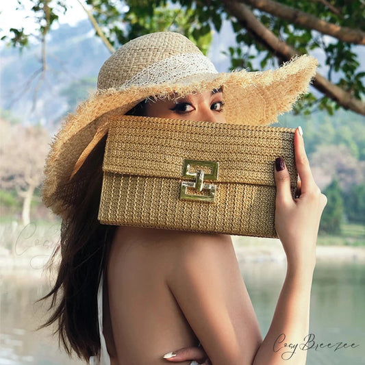 Grass Woven Bohemian Evening Clutch wristlet-250126
