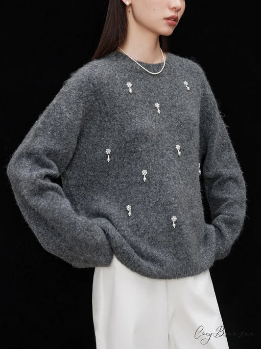 Gray Casual Pullover Sweater Dark Grey / XS swraters-241228