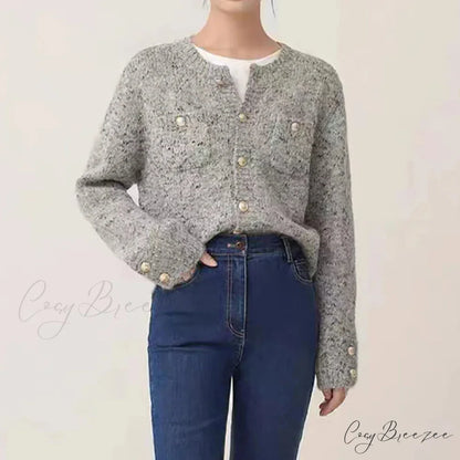 Gray Elegant O-neck Button Cardigan GRAY / One Size cardigans-241228