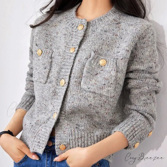 Gray Elegant O-neck Button Cardigan GRAY / One Size cardigans-241228