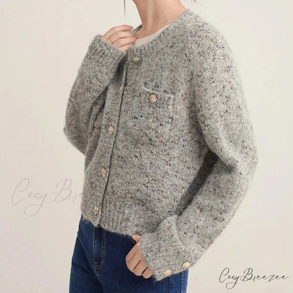 Gray Elegant O-neck Button Cardigan GRAY / One Size cardigans-241228