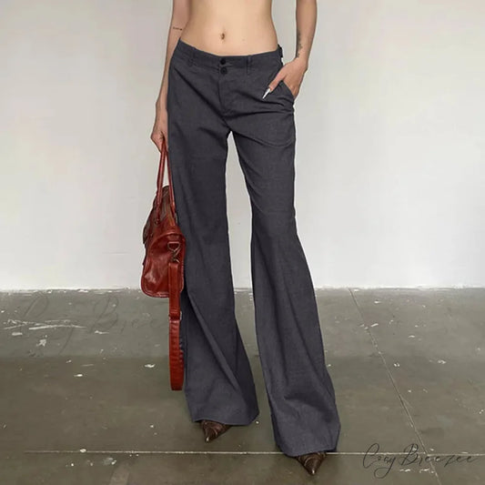 Gray Flared Palazzo Wide Leg Pants Gray / S pants-241228