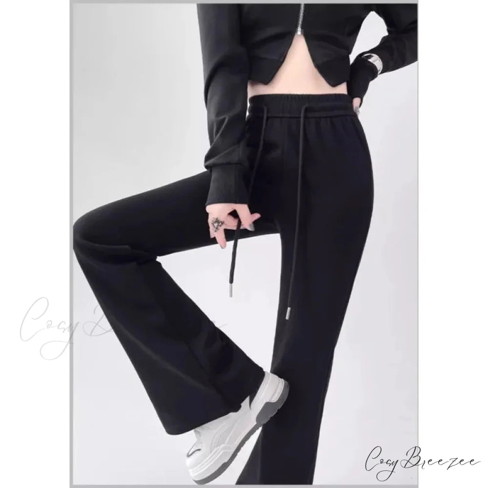 Gray High Waist Flared Sweatpants Pants pants-241228