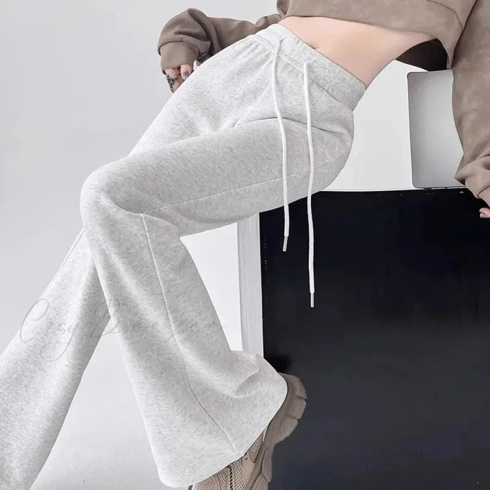 Gray High Waist Flared Sweatpants Pants pants-241228