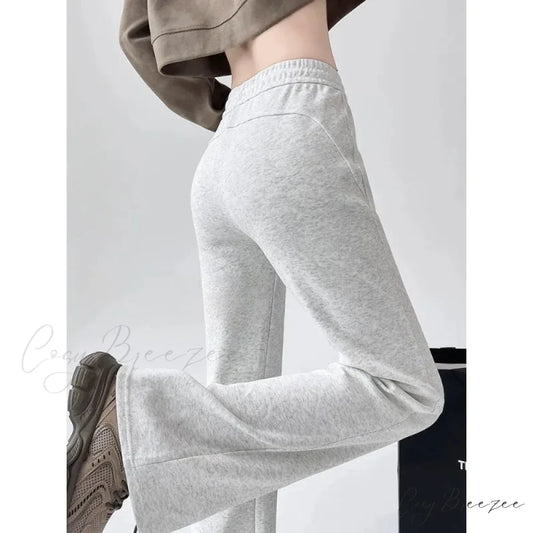 Gray High Waist Flared Sweatpants Pants white / S pants-241228