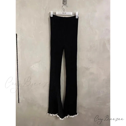 Gray Lace Flare Women Casual Knit Pants pants-241228