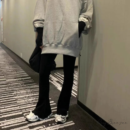 Gray Lace Flare Women Casual Knit Pants pants-241228