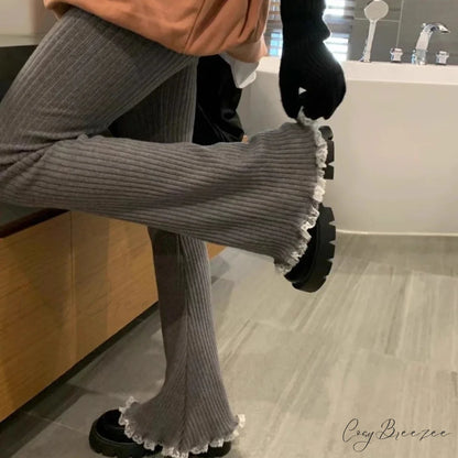 Gray Lace Flare Women Casual Knit Pants pants-241228