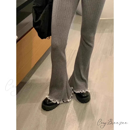 Gray Lace Flare Women Casual Knit Pants Gray / S pants-241228