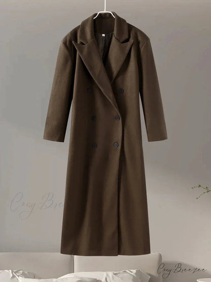 Gray Relaxed Wool Notched Button-Up Coat dark brown / S overcoats-241228