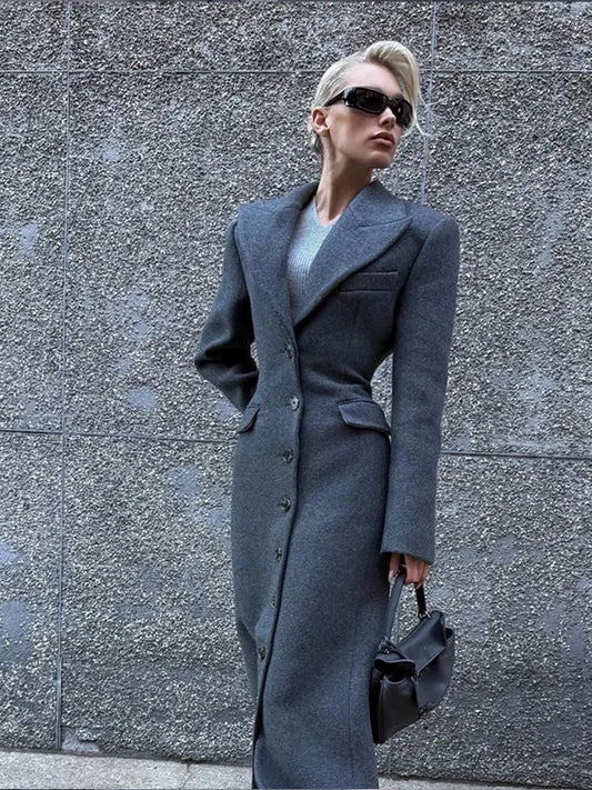 Gray Single Breasted Wool Coat coats-241228