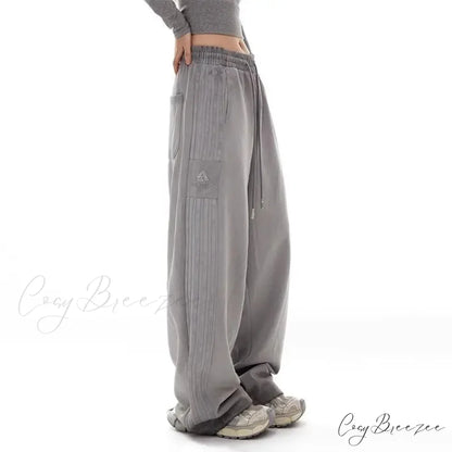 Gray Stripe Motion Relaxed Pants pants-241228