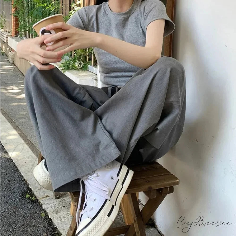 Gray Vintage Y2K Women Suit Pants pants-241228