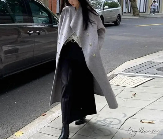 Gray Wool Loose-Fit Fleece Coat GRAY / S overcoats-241228