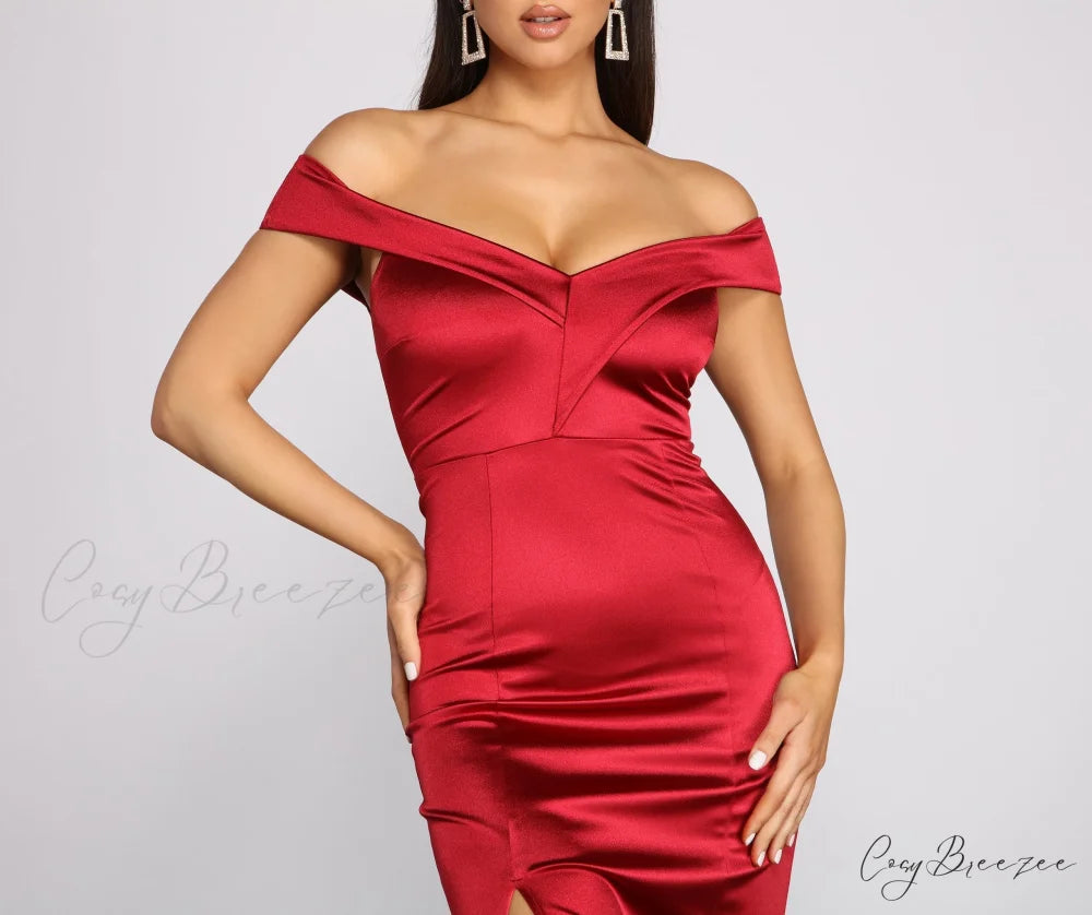 Grecia Formal High Charming Slit Satin Dress