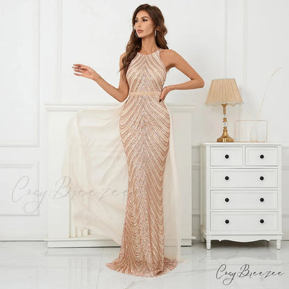 Green Off Shoulder Tassel Sequin Evening Dress Sexy Cross Back Christmas Party Dress Gold / 2