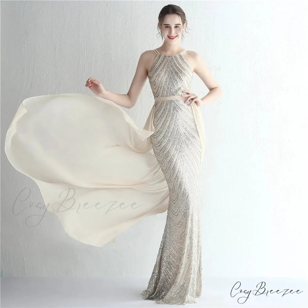 Green Off Shoulder Tassel Sequin Evening Dress Sexy Cross Back Christmas Party Dress Silver / 2