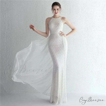 Green Off Shoulder Tassel Sequin Evening Dress Sexy Cross Back Christmas Party Dress WHITE / 2