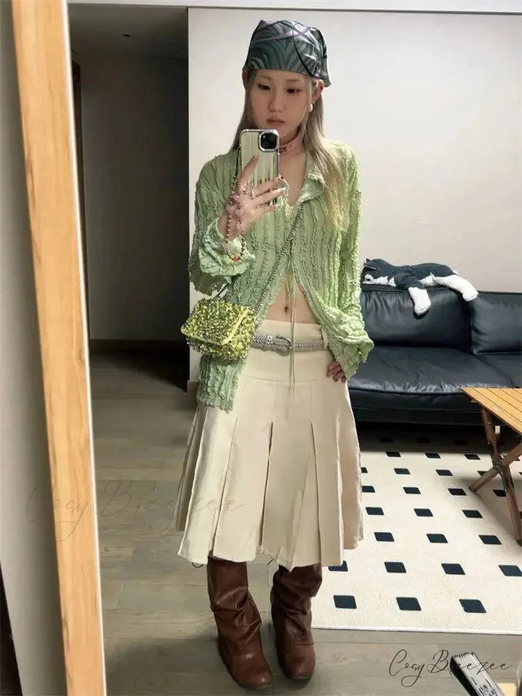 Green Vintage Extended Sleeve Shirt Green / S blouse-250223