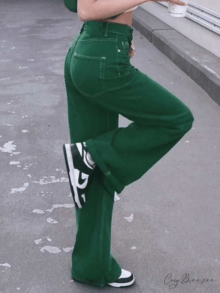 Green Wash Graceful Knee Ripped Jeans