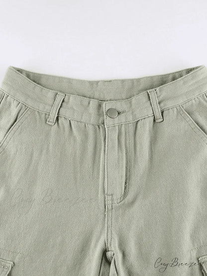 Green Wash Vintage Trendy Straight Cargo Jeans