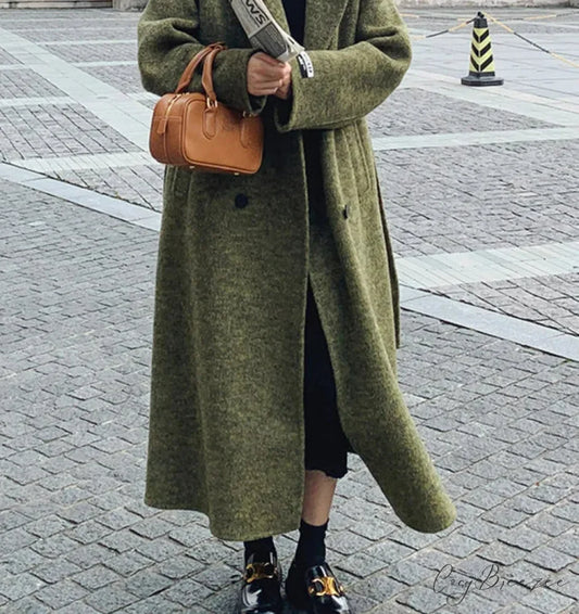 Green Wool Lapel Double-Breasted Coat Green / S overcoats-241228