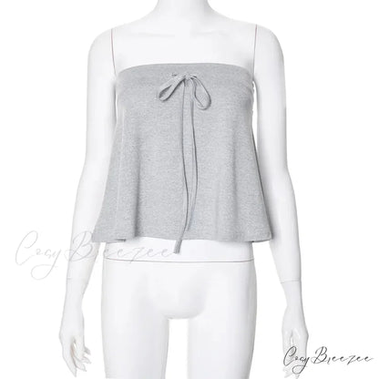 Grey Bow Tube Charming Jersey Crop Top Light Gray / L
