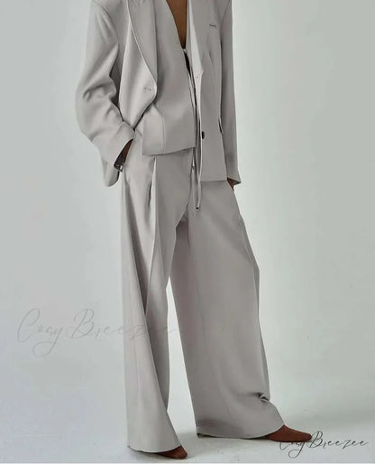 Grey Button Shirt Lace-Up Pants Office Set GRAY / S officetwopieceset-250223