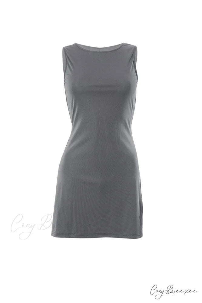 Grey Crew Neck Pack Hip Tank Dress