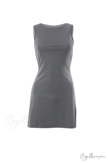 Grey Crew Neck Pack Hip Tank Dress