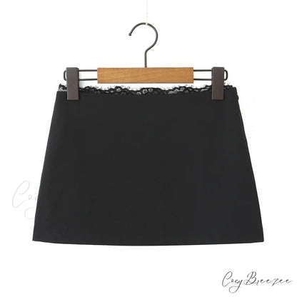 Grey Lace Trim Charming Solid Mini Skirt