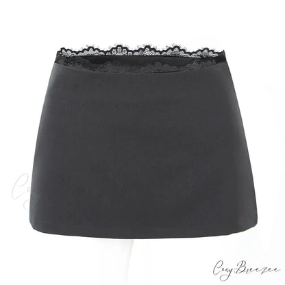 Grey Lace Trim Charming Solid Mini Skirt GRAY / S