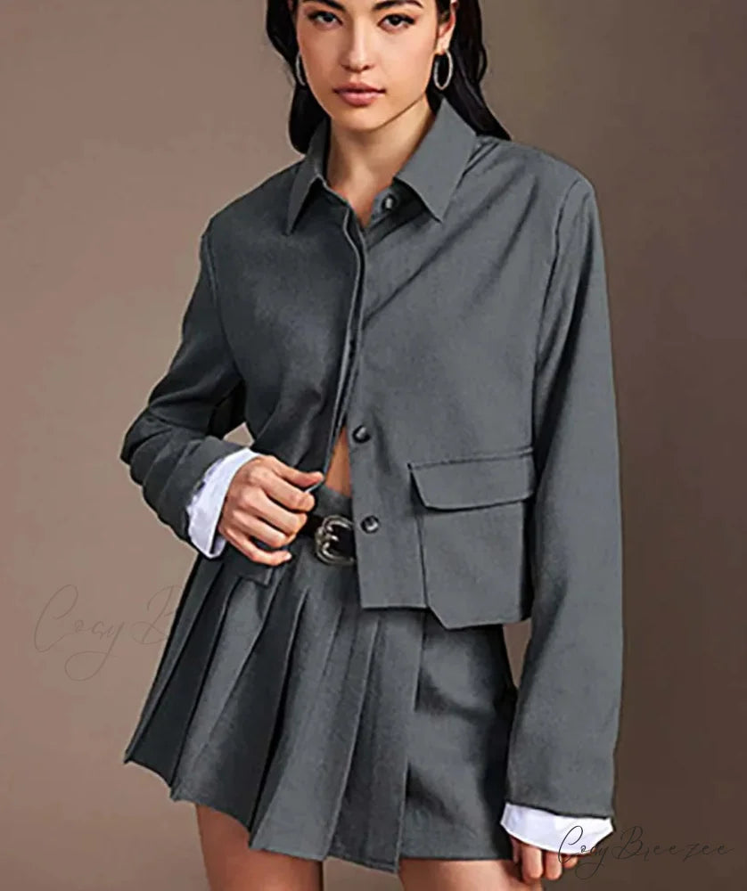 Grey Patchwork Pleated Mini Office Set GRAY / S officetwopieceset-250223