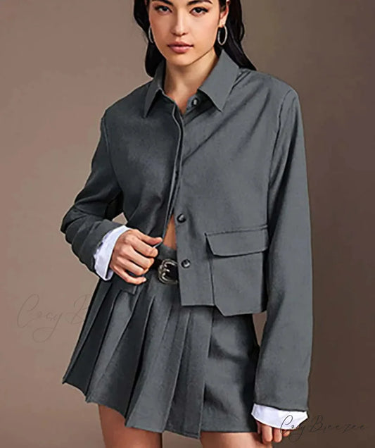 Grey Patchwork Pleated Mini Office Set GRAY / S officetwopieceset-250223