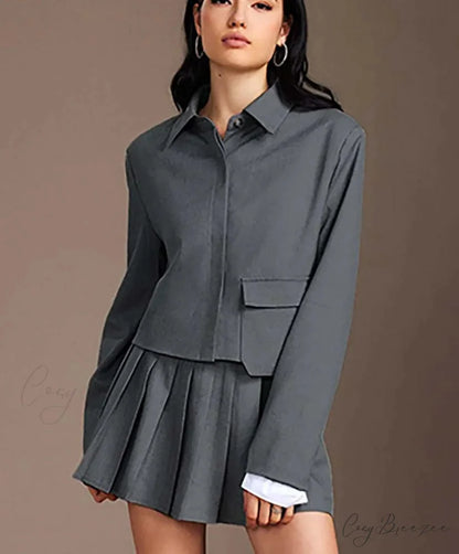Grey Patchwork Pleated Mini Office Set officetwopieceset-250223