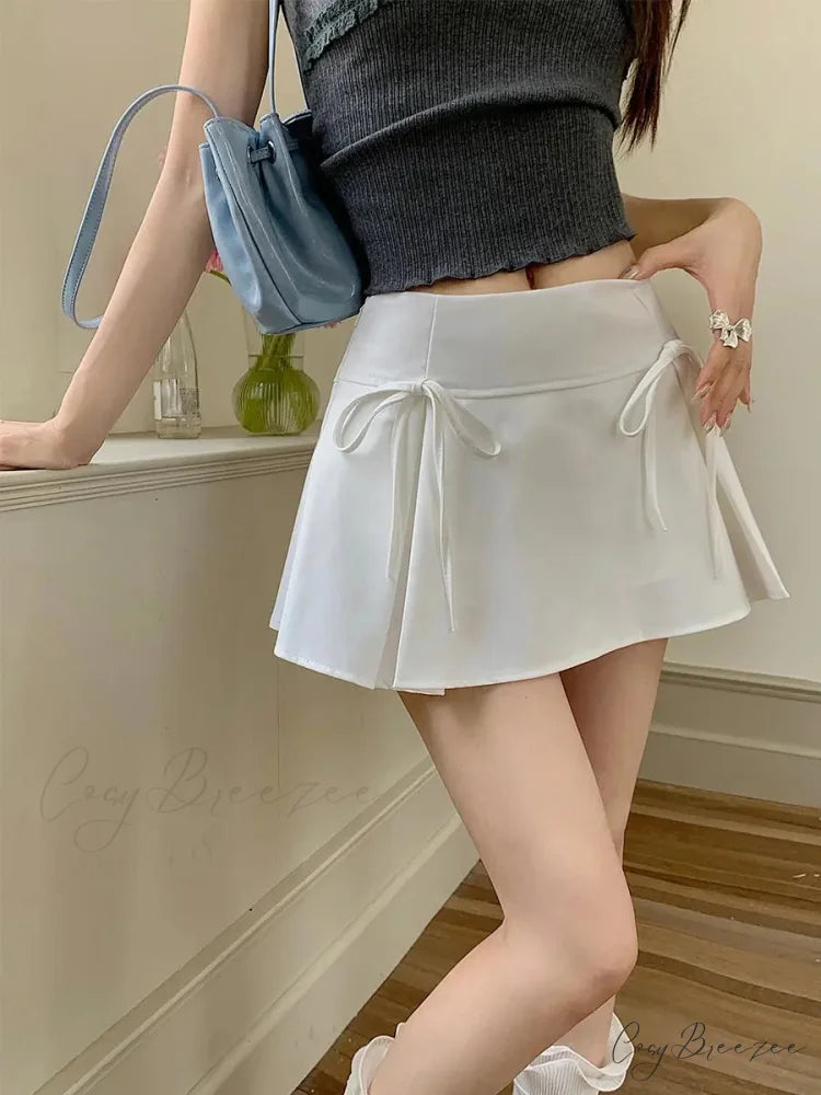 Grey Ribbon Pleated Vintage Skirt skirts-250223