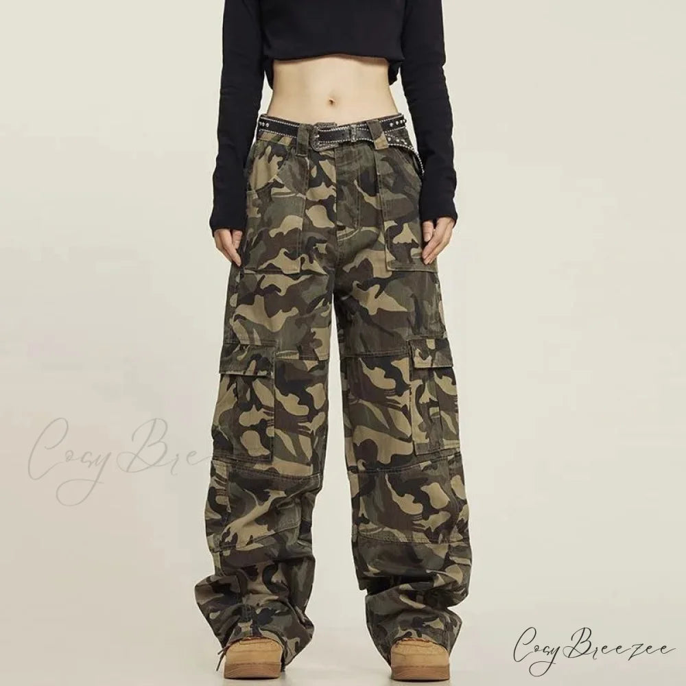 Grunge Camouflage Cargo Y2K Pants pants-241228