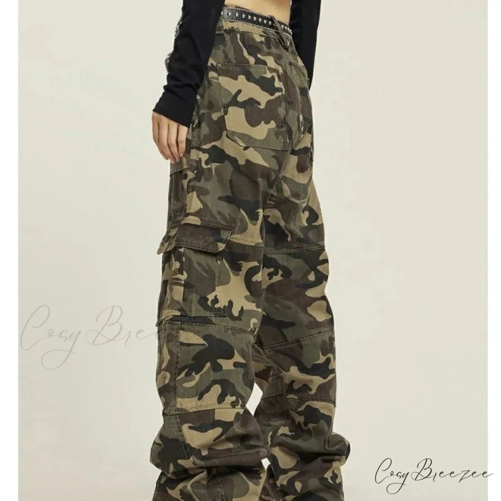 Grunge Camouflage Cargo Y2K Pants pants-241228