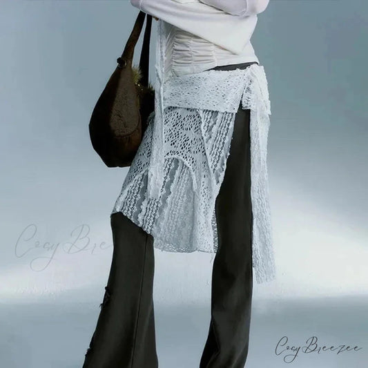 Grunge Lace Irregular Tulle Patchwork Streetwear Skirt White / One Size