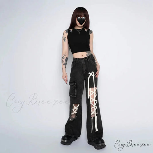 Grunge Ripped Hole Halloween Pants