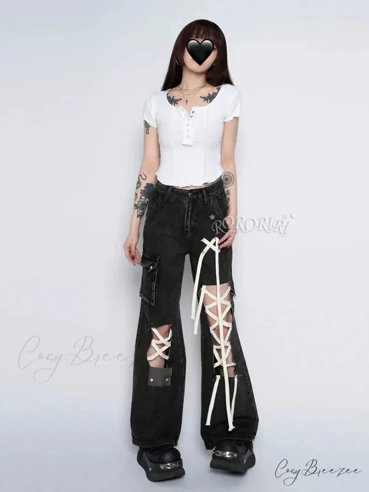 Grunge Ripped Hole Halloween Pants
