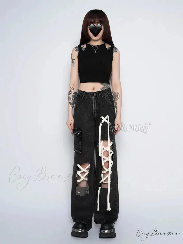 Grunge Ripped Hole Halloween Pants