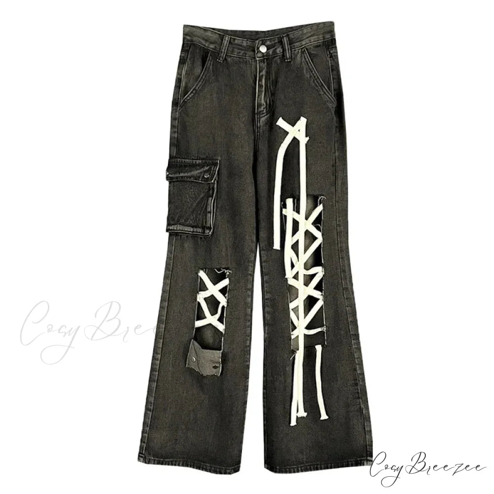 Grunge Ripped Hole Halloween Pants as picture / S