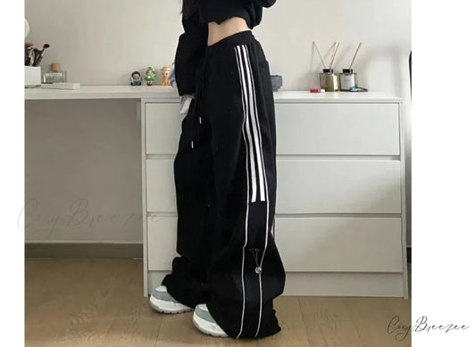 Grunge Striped Sweatpants Harajuku Pants Black / M pants-241228